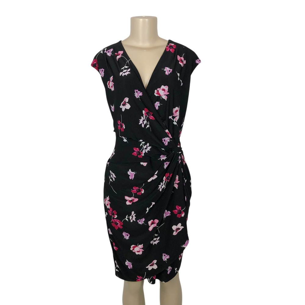 Lauren Ralph Lauren Faux Wrap Ruched Draped Floral Sheath Dress Size 10 Formal